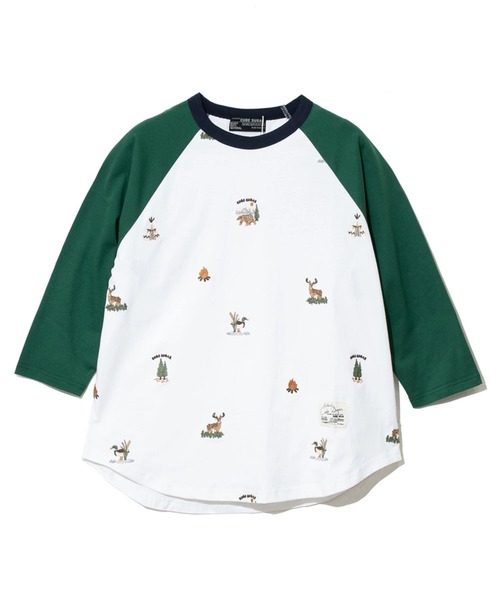 CUBE SUGAR(キューブシュガー)の「CUBE SUGAR/キューブシュガー 21/-天竺総柄刺繍7分袖ラグランT(Tシャツ/カットソー・レディース・ホワイト/ベージュ・FREE)」の1枚目の写真