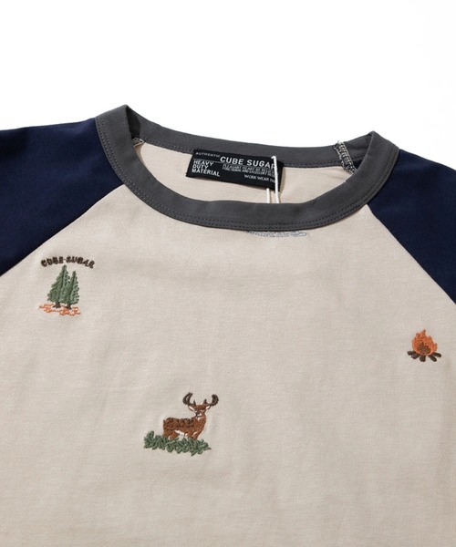 CUBE SUGAR(キューブシュガー)の「CUBE SUGAR/キューブシュガー 21/-天竺総柄刺繍7分袖ラグランT(Tシャツ/カットソー・レディース・ホワイト/ベージュ・FREE)」の3枚目の写真