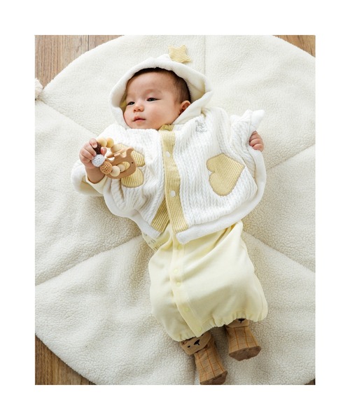 SLAP SLIP BABY(スラップスリップベビー)の「SLAPSLIPBABY/手袋パッチ星モチーフケーブル編み裏ボアマントベビー(50~90cm)(ポンチョ・キッズ・ピンク/オフホワイト・ONESIZE)」の21枚目の写真