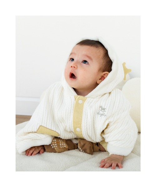 SLAP SLIP BABY(スラップスリップベビー)の「SLAPSLIPBABY/手袋パッチ星モチーフケーブル編み裏ボアマントベビー(50~90cm)(ポンチョ・キッズ・ピンク/オフホワイト・ONESIZE)」の15枚目の写真