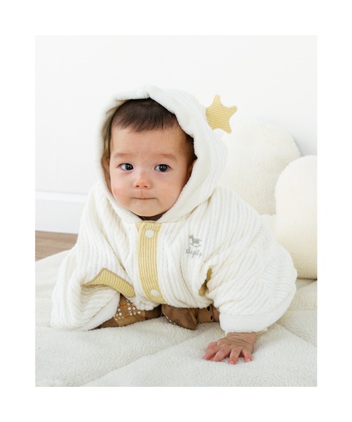 SLAP SLIP BABY(スラップスリップベビー)の「SLAPSLIPBABY/手袋パッチ星モチーフケーブル編み裏ボアマントベビー(50~90cm)(ポンチョ・キッズ・ピンク/オフホワイト・ONESIZE)」の3枚目の写真