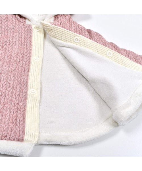 SLAP SLIP BABY(スラップスリップベビー)の「SLAPSLIPBABY/手袋パッチ星モチーフケーブル編み裏ボアマントベビー(50~90cm)(ポンチョ・キッズ・ピンク/オフホワイト・ONESIZE)」の11枚目の写真
