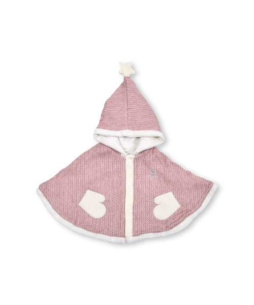 SLAP SLIP BABY(スラップスリップベビー)の「SLAPSLIPBABY/手袋パッチ星モチーフケーブル編み裏ボアマントベビー(50~90cm)(ポンチョ・キッズ・ピンク/オフホワイト・ONESIZE)」の10枚目の写真