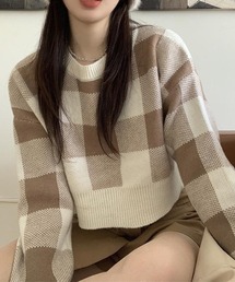 YUGA コントラストチェック ショートセーター