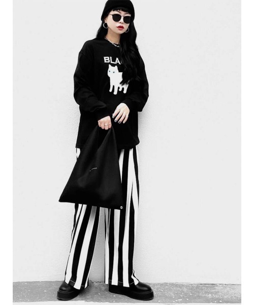 LVEU.(ラブユ.)の「Cat print over long sleeve T-shirt / キャットプリントオーバーロンT(Ai select)(Tシャツ/カットソー・レディース・ブラック/ホワイト・FREE)」の5枚目の写真