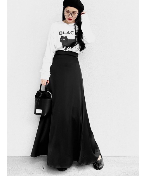 LVEU.(ラブユ.)の「Cat print over long sleeve T-shirt / キャットプリントオーバーロンT(Ai select)(Tシャツ/カットソー・レディース・ブラック/ホワイト・FREE)」の8枚目の写真