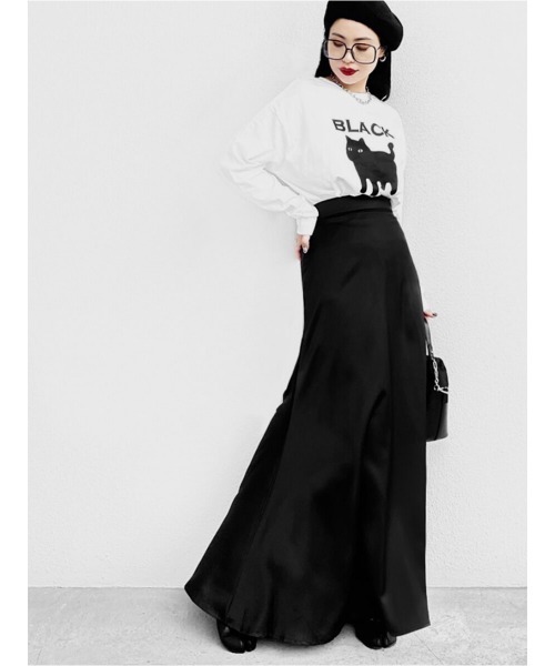 LVEU.(ラブユ.)の「Cat print over long sleeve T-shirt / キャットプリントオーバーロンT(Ai select)(Tシャツ/カットソー・レディース・ブラック/ホワイト・FREE)」の9枚目の写真