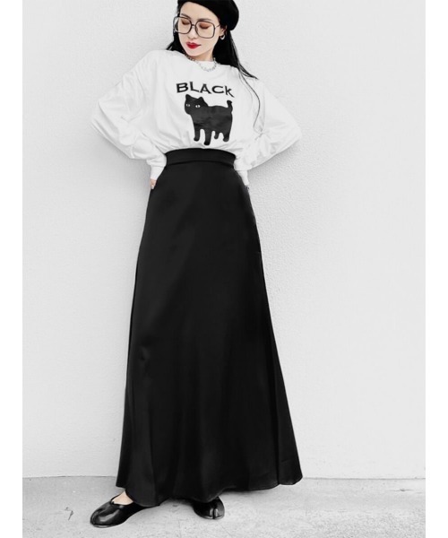 LVEU.(ラブユ.)の「Cat print over long sleeve T-shirt / キャットプリントオーバーロンT(Ai select)(Tシャツ/カットソー・レディース・ブラック/ホワイト・FREE)」の10枚目の写真