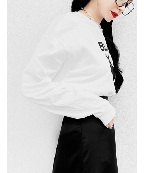 LVEU.(ラブユ.)の「Cat print over long sleeve T-shirt / キャットプリントオーバーロンT(Ai select)(Tシャツ/カットソー・レディース・ブラック/ホワイト・FREE)」の12枚目の写真