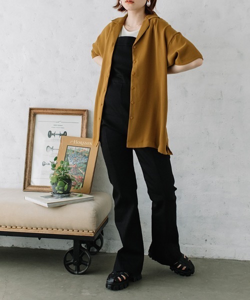 新品未使用!!DOCUS Haraken 半袖シャツ ブラック×ベージュ XL kaikin S/S SH/開襟半袖シャツ（シャツ/ブラウス）｜Flugge