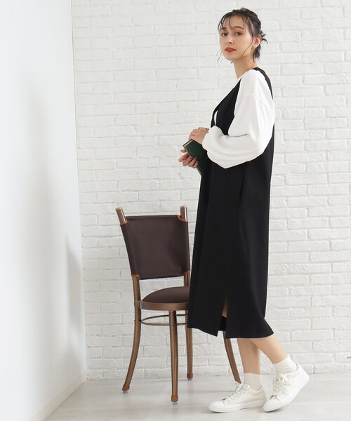 SHOO・LA・RUE(シューラルー)の「◆【親子リンク対応/大人カジュアル】体系カバーも叶う!ウール調深Vネックジャンドレ(スカート・レディース・モスグリーン/キャメル/ブラック・04/03/02)」の15枚目の写真