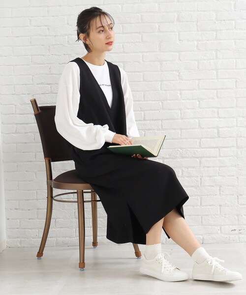 SHOO・LA・RUE(シューラルー)の「◆【親子リンク対応/大人カジュアル】体系カバーも叶う!ウール調深Vネックジャンドレ(スカート・レディース・モスグリーン/キャメル/ブラック・04/03/02)」の17枚目の写真