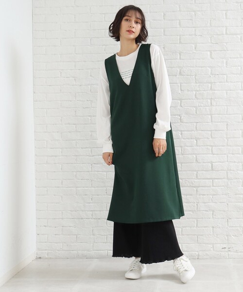 SHOO・LA・RUE(シューラルー)の「◆【親子リンク対応/大人カジュアル】体系カバーも叶う!ウール調深Vネックジャンドレ(スカート・レディース・モスグリーン/キャメル/ブラック・04/03/02)」の22枚目の写真