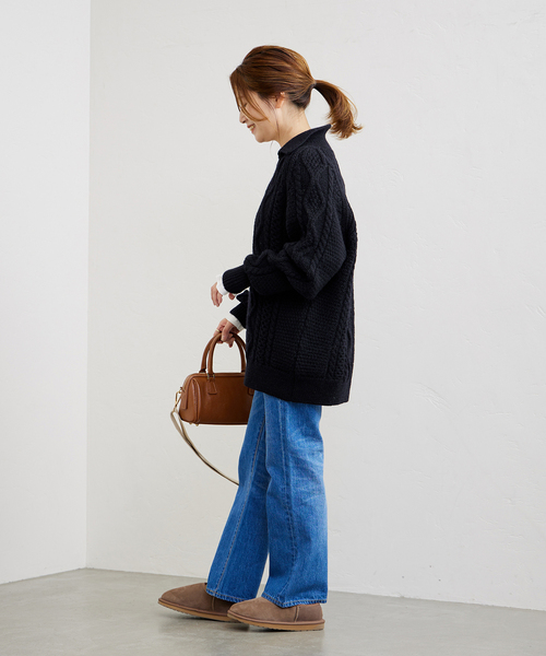 Oldderby Knitwear(オールダービーニットウェア)の「【Oldderby Knitwear/オールドダービーニットウェア】スキッパーアランニット(ニット/セーター・レディース・ネイビー/ブラウン・38)」の5枚目の写真