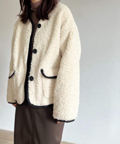 【ZOZO限定】Nocollar boa jacket / ノーカラーボアジャケット