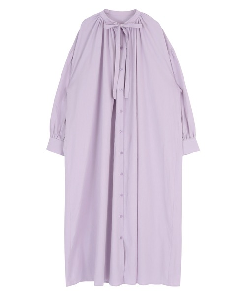 titivate（ティティベイト）の「ﾎﾞｳﾀｲﾘﾎﾞﾝﾎﾞﾘｭｰﾑｼｬﾂﾜﾝﾋﾟｰｽ（シャツワンピース・レディース・ラベンダー/オフホワイト/ブラック・S/M）」の6枚目の写真