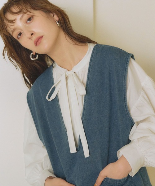 titivate（ティティベイト）の「ﾎﾞｳﾀｲﾘﾎﾞﾝﾎﾞﾘｭｰﾑｼｬﾂﾜﾝﾋﾟｰｽ（シャツワンピース・レディース・ラベンダー/オフホワイト/ブラック・S/M）」の7枚目の写真