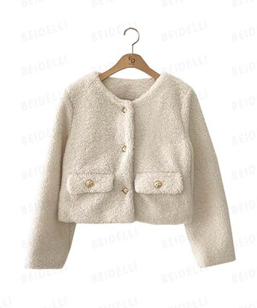 BEIDELLI（ベイデリー）の「[BELLIDE MADE] フェミニンノーカラーボアジャケット（ノーカラージャケット・レディース・ブラック/アイボリー・FREE）」の14枚目の写真