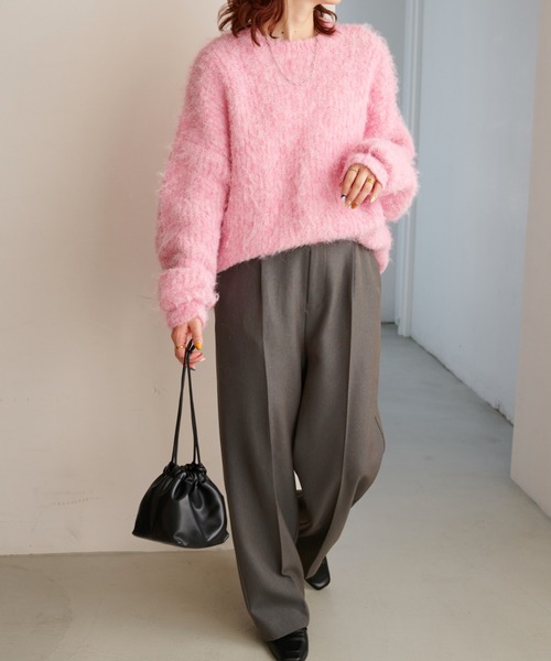 DISCOAT（ディスコート）の「【WEB限定】畦シャギービッグニット《ユニセックス》（ニット/セーター・レディース・ベージュ/パープル/ライム/ブルー/ローズ/ダークグリーン/ブラック・FREE）」の9枚目の写真