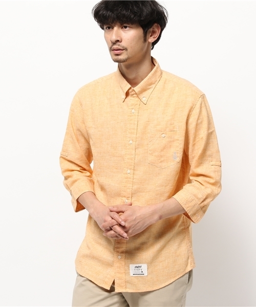 OUTLET(アウトレット)の「【CIAOPANIC TYPY】麻ポリボタンダウンシャツ(シャツ/ブラウス・メンズ・イエロー・MEDIUM/LARGE/SMALL)」の1枚目の写真