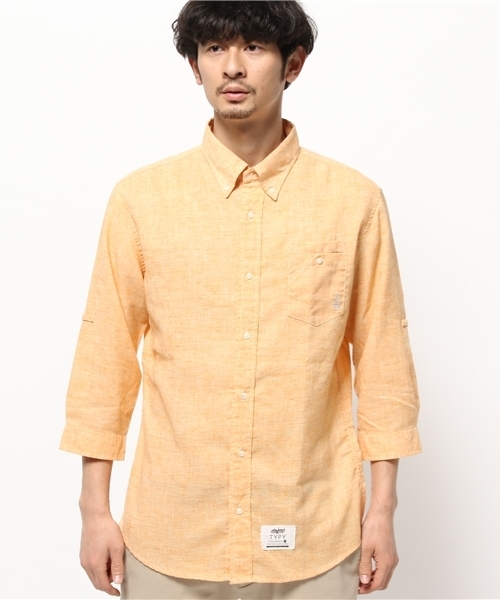 OUTLET(アウトレット)の「【CIAOPANIC TYPY】麻ポリボタンダウンシャツ(シャツ/ブラウス・メンズ・イエロー・MEDIUM/LARGE/SMALL)」の2枚目の写真