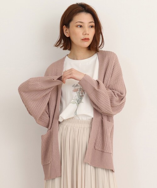 SHOO・LA・RUE(シューラルー)の「◆【シンプルだから使いやすい】リネンタッチ変わり編み地柄カーディガン(カーディガン/ボレロ・レディース・ベージュ/ライトグリーン/ピンク系/アイボリー/チャコールグレー/ブルー・00)」の6枚目の写真