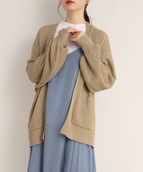 SHOO・LA・RUE(シューラルー)の「◆【シンプルだから使いやすい】リネンタッチ変わり編み地柄カーディガン(カーディガン/ボレロ・レディース・ベージュ/ライトグリーン/ピンク系/アイボリー/チャコールグレー/ブルー・00)」の1枚目の写真