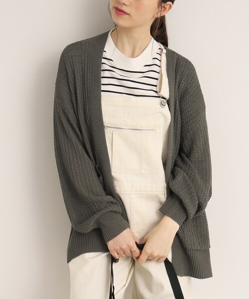 SHOO・LA・RUE(シューラルー)の「◆【シンプルだから使いやすい】リネンタッチ変わり編み地柄カーディガン(カーディガン/ボレロ・レディース・ベージュ/ライトグリーン/ピンク系/アイボリー/チャコールグレー/ブルー・00)」の3枚目の写真