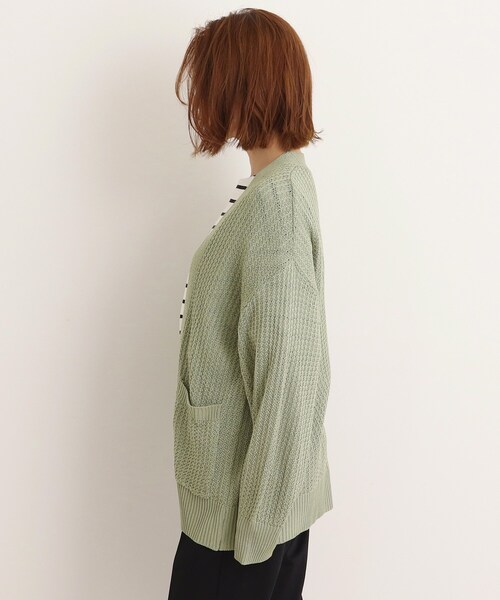 SHOO・LA・RUE(シューラルー)の「◆【シンプルだから使いやすい】リネンタッチ変わり編み地柄カーディガン(カーディガン/ボレロ・レディース・ベージュ/ライトグリーン/ピンク系/アイボリー/チャコールグレー/ブルー・00)」の7枚目の写真