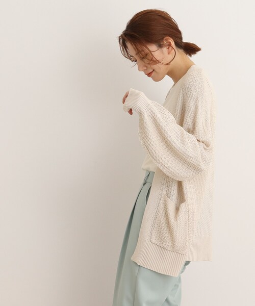 SHOO・LA・RUE(シューラルー)の「◆【シンプルだから使いやすい】リネンタッチ変わり編み地柄カーディガン(カーディガン/ボレロ・レディース・ベージュ/ライトグリーン/ピンク系/アイボリー/チャコールグレー/ブルー・00)」の13枚目の写真