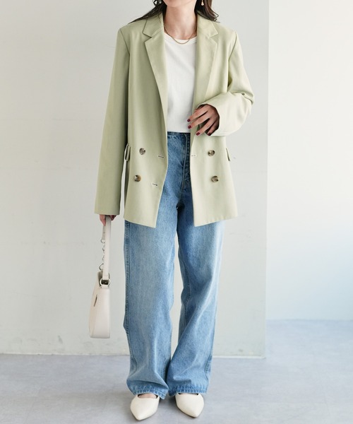 DISCOAT(ディスコート)の「Wブレストテーラードジャケット(テーラードジャケット・レディース・ミント/ネイビー・MEDIUM/LARGE)」の3枚目の写真