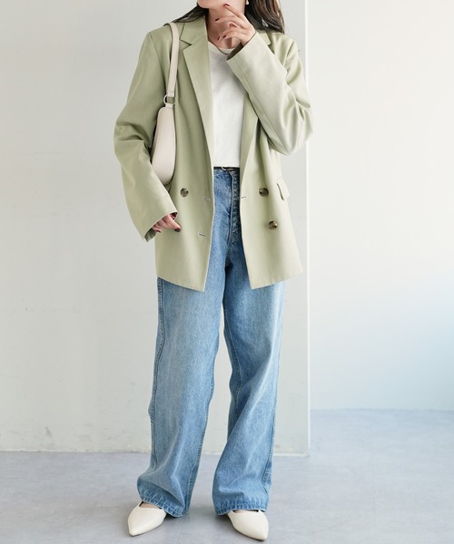 DISCOAT(ディスコート)の「Wブレストテーラードジャケット(テーラードジャケット・レディース・ミント/ネイビー・MEDIUM/LARGE)」の4枚目の写真