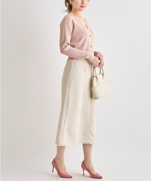 tocco closet（トッコ　クローゼット）の「裾フリンジツイードナローフレアスカート（スカート・レディース・ブラック/サックスブルー/アイボリー・M）」の4枚目の写真