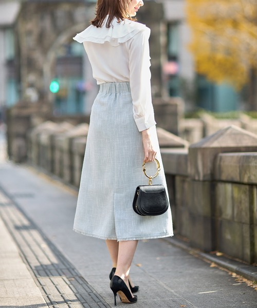 tocco closet（トッコ　クローゼット）の「裾フリンジツイードナローフレアスカート（スカート・レディース・ブラック/サックスブルー/アイボリー・M）」の8枚目の写真