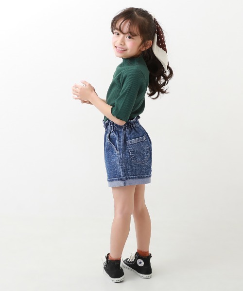 devirock(デビロック)の「楽デニム ハイウエストフリルショートパンツ(デニムパンツ・キッズ・ブルー系その他/ブルー系その他2・110cm/150cm/140cm/160cm/130cm/100cm/120cm)」の3枚目の写真