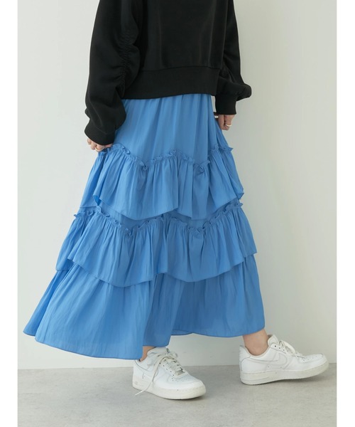 earth music&ecology(アースミュージックアンドエコロジー)の「ランダムティアードボリュームスカート(スカート・レディース・ブラック/ブルー/クリーム・FREE)」の6枚目の写真