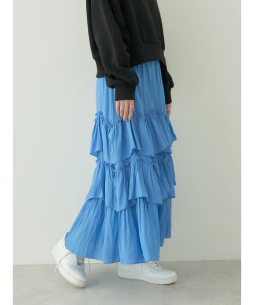 earth music&ecology(アースミュージックアンドエコロジー)の「ランダムティアードボリュームスカート(スカート・レディース・ブラック/ブルー/クリーム・FREE)」の7枚目の写真