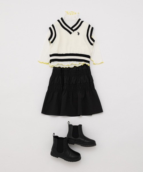 CIAOPANIC TYPY（チャオパニックティピー）の「【KIDS】シャーリングロングスカート（スカート・キッズ・ブラック/ホワイト・XXL/S/M/L/XL）」の4枚目の写真