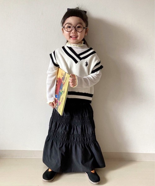 CIAOPANIC TYPY（チャオパニックティピー）の「【KIDS】シャーリングロングスカート（スカート・キッズ・ブラック/ホワイト・XXL/S/M/L/XL）」の16枚目の写真