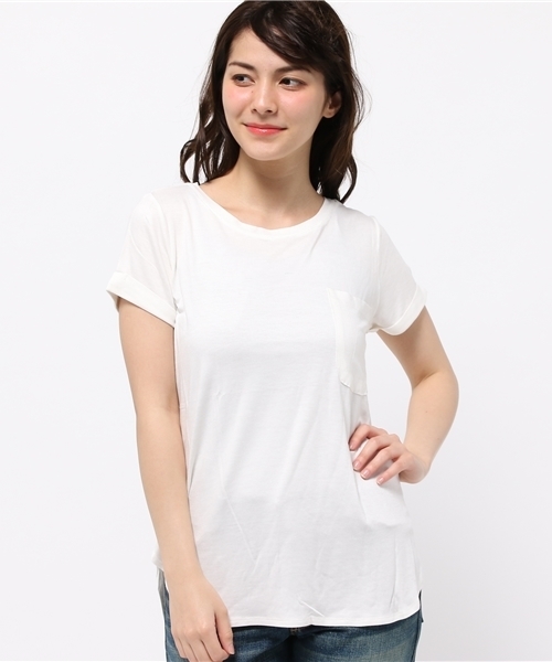 mystic（ミスティック）の「袖ロールアップティー（Tシャツ/カットソー・レディース・グレー/ブラック/オフホワイト・ﾌﾘ-）」の2枚目の写真