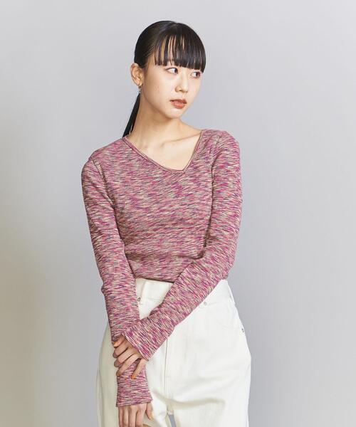 BEAUTY&YOUTH UNITED ARROWS(ビューティーアンドユースユナイテッドアローズ)の「コットンテレコ カスリ リブカットソー(Tシャツ/カットソー・レディース・ピンク/ターコイズブルー・FREE)」の1枚目の写真