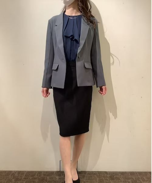 TOKYO SHIRTS（トウキョウシャツ）の「シングル テーラード長袖ジャケット（テーラードジャケット・レディース・ネイビー/グレー・M/L）」の5枚目の写真