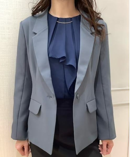 TOKYO SHIRTS（トウキョウシャツ）の「シングル テーラード長袖ジャケット（テーラードジャケット・レディース・ネイビー/グレー・M/L）」の3枚目の写真