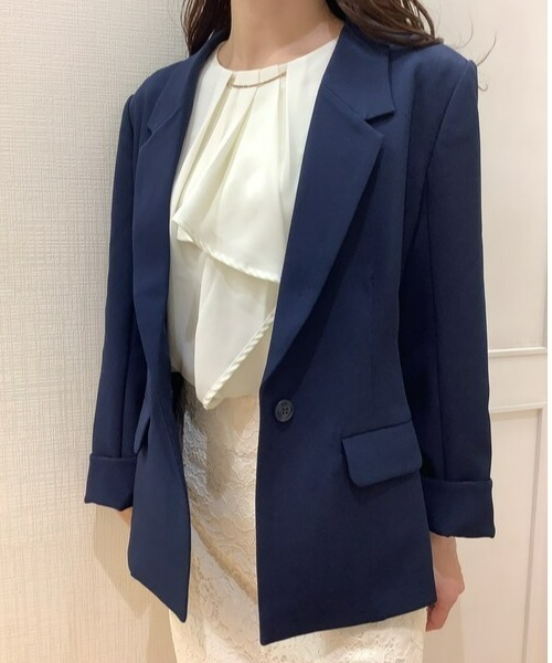 TOKYO SHIRTS（トウキョウシャツ）の「シングル テーラード長袖ジャケット（テーラードジャケット・レディース・ネイビー/グレー・M/L）」の9枚目の写真