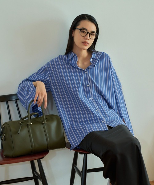 eL(エル)の「【eL】Big Cuffs Shirt/191205(シャツ/ブラウス・レディース・キナリ/ブルー/ブルー系その他/オフホワイト・FREE)」の4枚目の写真