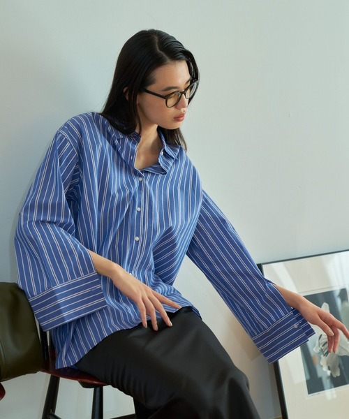 eL(エル)の「【eL】Big Cuffs Shirt/191205(シャツ/ブラウス・レディース・キナリ/ブルー/ブルー系その他/オフホワイト・FREE)」の9枚目の写真