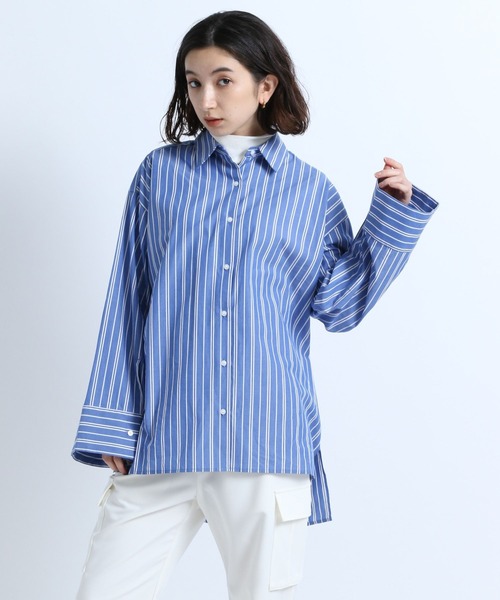 eL(エル)の「【eL】Big Cuffs Shirt/191205(シャツ/ブラウス・レディース・キナリ/ブルー/ブルー系その他/オフホワイト・FREE)」の16枚目の写真
