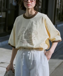 ヴィンテージライクロゴデザイン ビッグシルエットリンガー半袖Tシャツ
