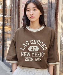 ヴィンテージライクロゴデザイン ビッグシルエットリンガー半袖Tシャツ