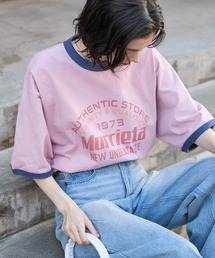 MONO-MART（モノマート）の「ヴィンテージライクロゴデザイン ビッグシルエットリンガー半袖Tシャツ（Tシャツ/カットソー）」
